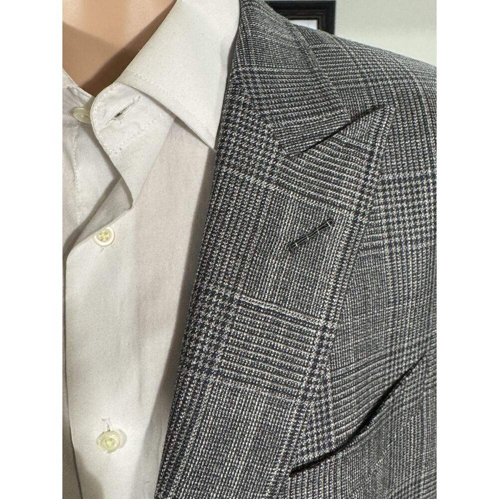 New with Tags Tom Ford Prince of Wales Houndstooth Gray Blazer 54 44R Peak Lapel - Picture 11 of 15